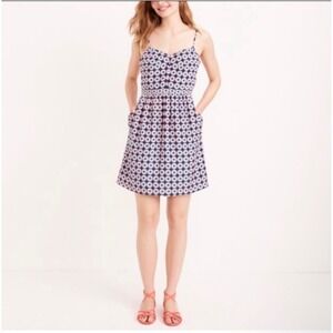 J.Crew Printed Seaside Cami Dress Blue Floral 00 Geometric Preppy Coastal Chic
